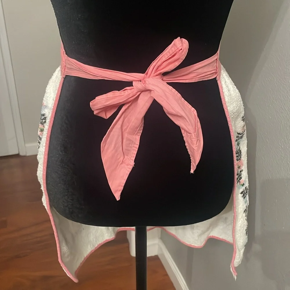 Vintage pink, white, blue TerryCloth Half Apron cake mixThemed Terrycloth Cotton